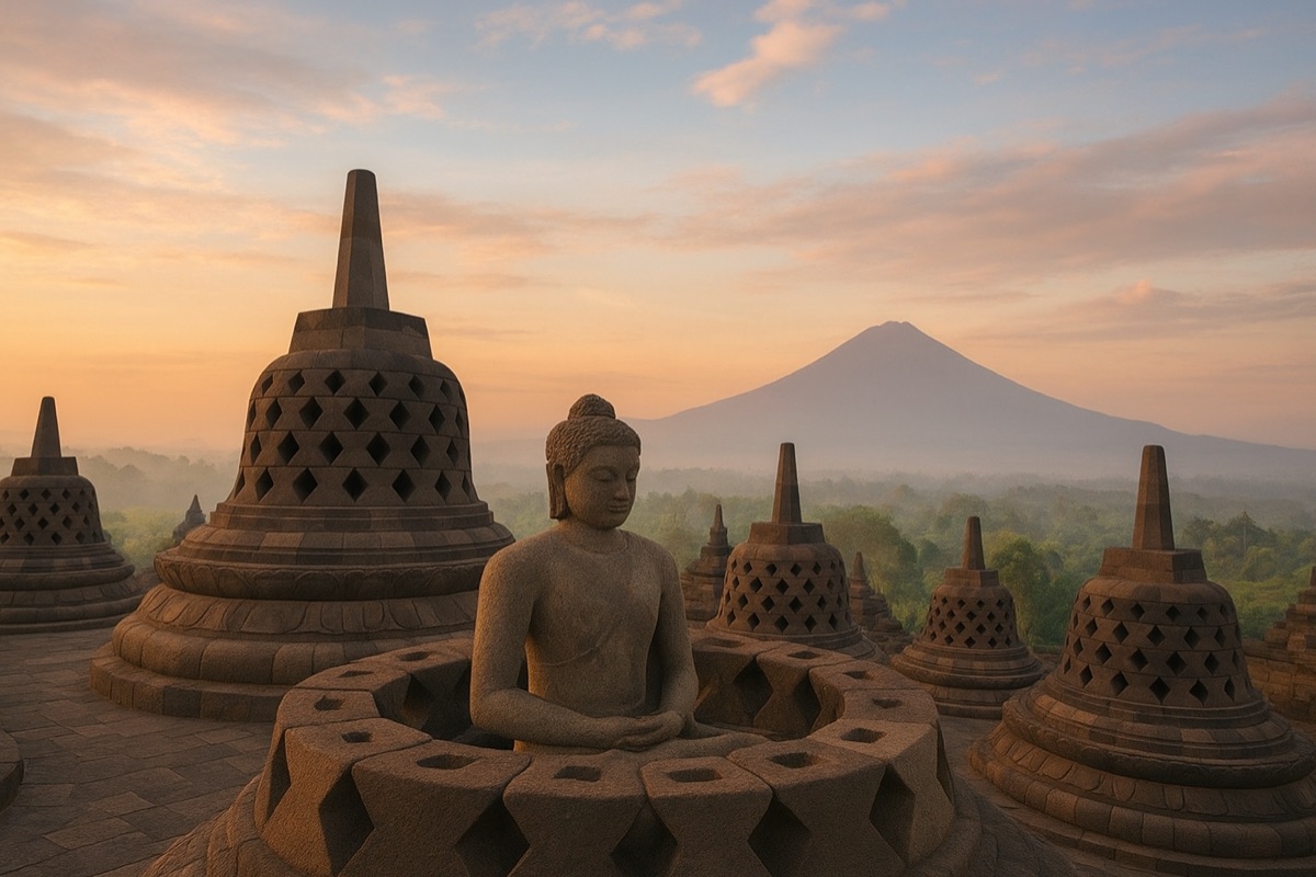 “Ancient temple set against lush tropical landscapes in Bali, Indonesia — cultural heritage, spiritual ambiance, and luxury island experiences, TripsWithSam Indonesia itinerary.”